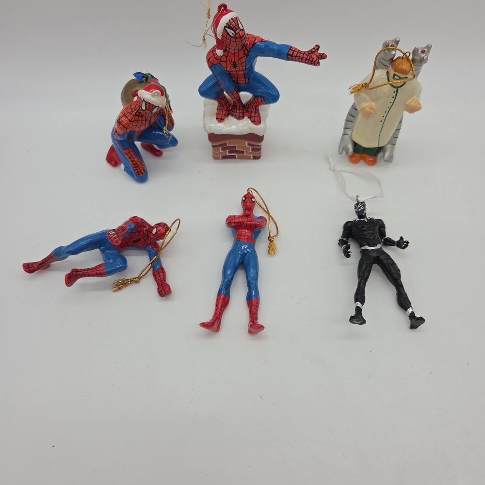 Lot 6 Marvel Comics Christmas Ornaments Spider-Man Black Panther Doctor Octopus